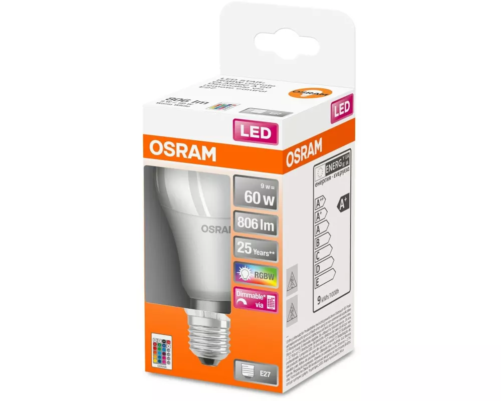 OSRAM Lampe Star, 9W, E27, RGBW Warmweiss (WW)