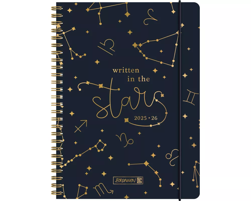BRUNNEN Schülerkalender (2025/2026) "Stars", 2 Seiten = 1 Woche, A5, 208 Seiten, Papier-Einband, dunkelblau