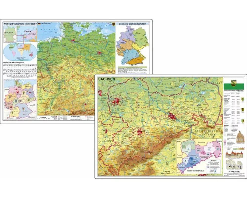 Deutschland physisch / Sachsen physisch. DUO-Schreibunterlage