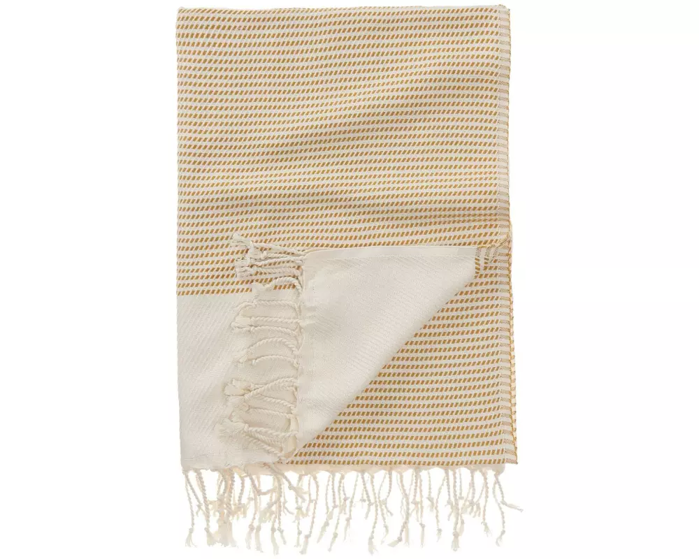 Urbanara Strandtuch Bolu 95 x 180 cm, Senfgelb / Naturweiss