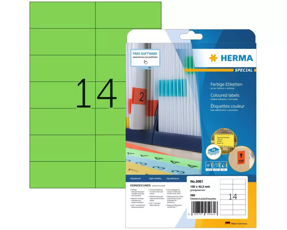 HERMA Universal-Etiketten 10.5 x 4.23 cm, 280 Etiketten, Grün