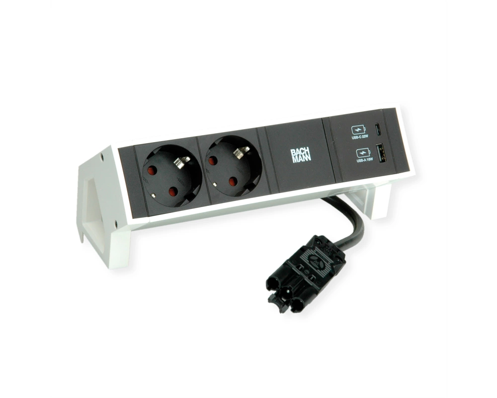 BACHMANN DESK2 2xSchutzkontakt USB A&C, USB Charger 22W 0,2m GST18 weiss