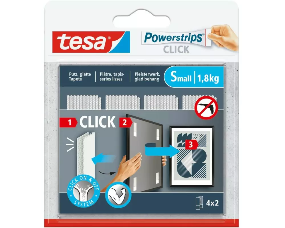 tesa Klebehaken Powerstrips CLICK Small 4 Paar, 1.8 kg