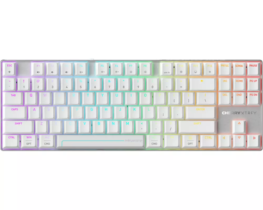 CHERRY MX 8.2 Pro TMR Wireless Tastatur Gaming USB + RF Wireless + Bluetooth QWERTY US International Silber, Weiß