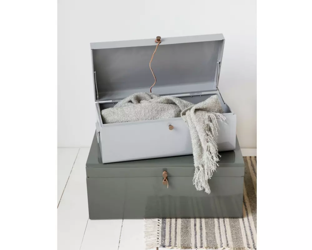 House Doctor Aufbewahrungsbox Metall / Leder, Grau / Grün