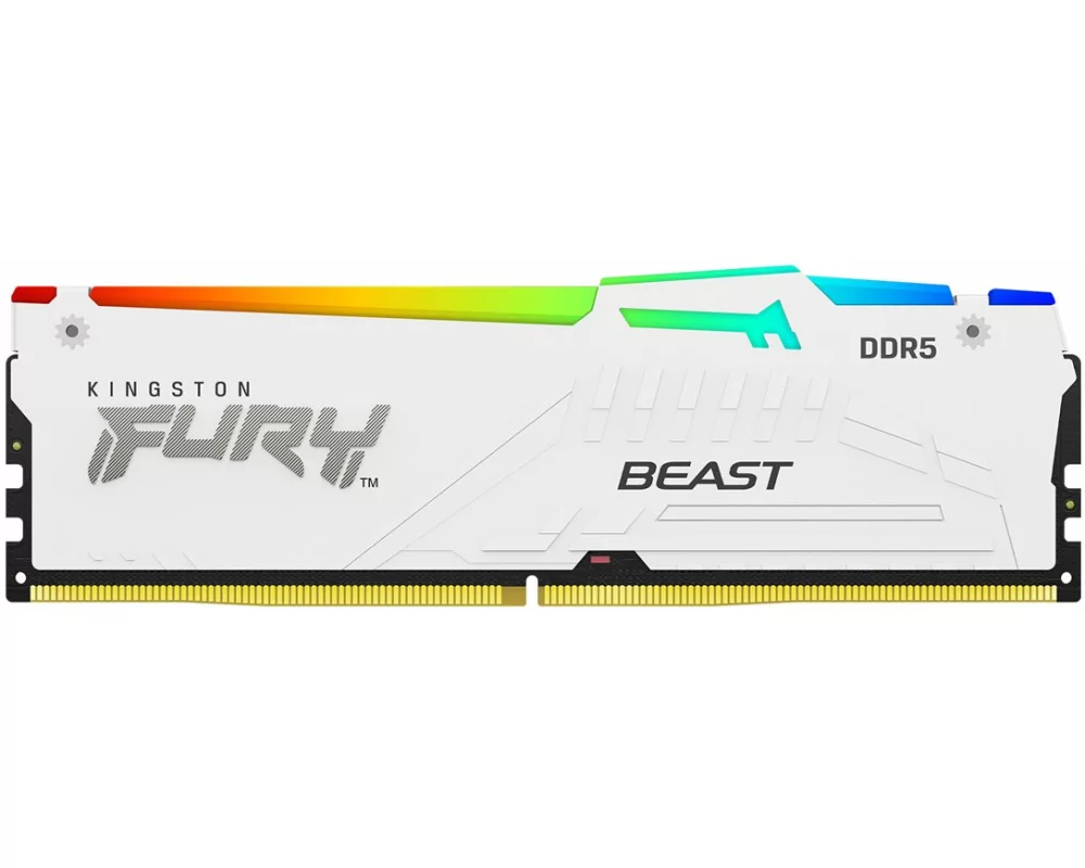 Kingston 32GB, 6400MT/s, DDR5, CL32, DIMM, FURY Beast, White, RGB, XMP