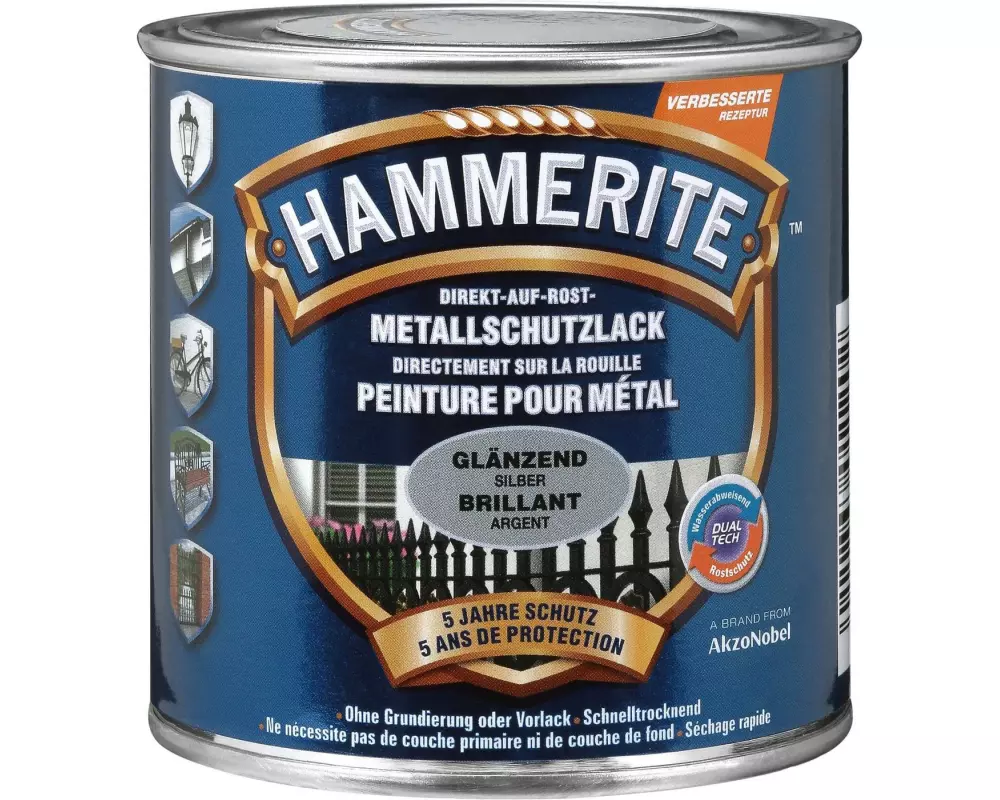 Hammerite Metall-Schutzlack HG Silber, 250 ml