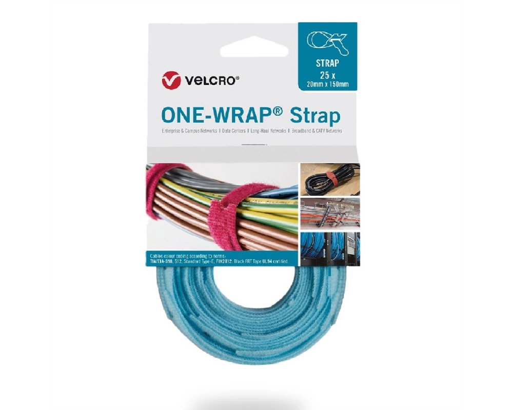 VELCRO One Wrap Strap 13mm x 200mm, 25 Stück, türkis