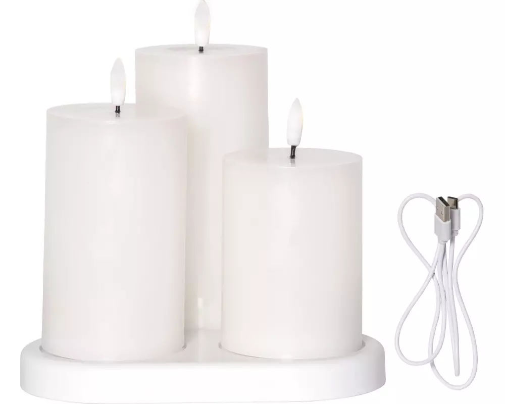 Star Trading LED-Kerzen Set Pillar Charge 3P Indoor, Weiss
