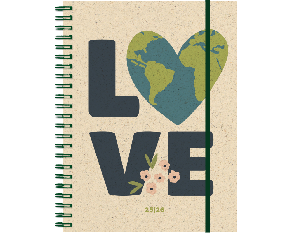 SIMPLEX Schüleragenda Graspapier 25/26 500409.26 1W/2S 12M Love ML 12x16.5cm