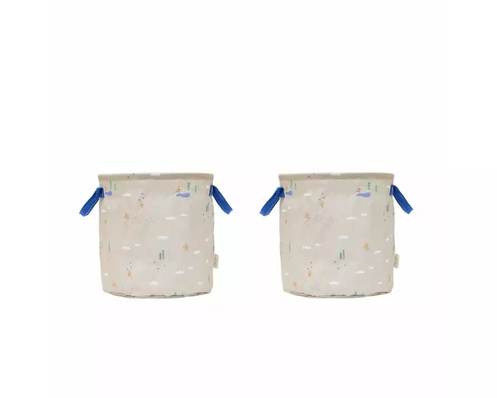 OYOY Spielzeugkorb Foxy 2 Stück, 32 x 32 cm, Beige, Blau