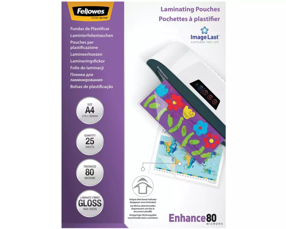 Fellowes Laminierfolie A4, 80 µm, 25 Stück, Glänzend