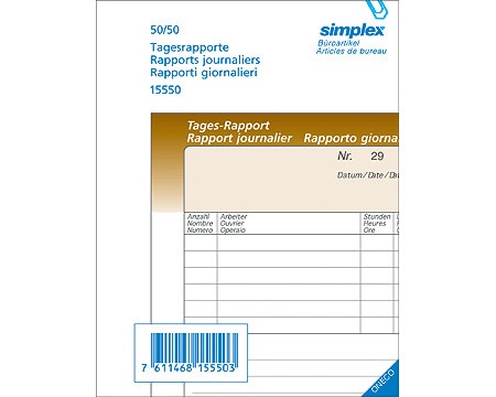 SIMPLEX Tages-Rapporte D/F/I A6 15551 braun/weiss 100x2 Blatt