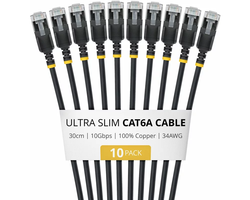 StarTech.com 6ASTP34BKS30CM10PK Netzwerkkabel Schwarz 0,3 m Cat6a U/FTP (STP) Rund