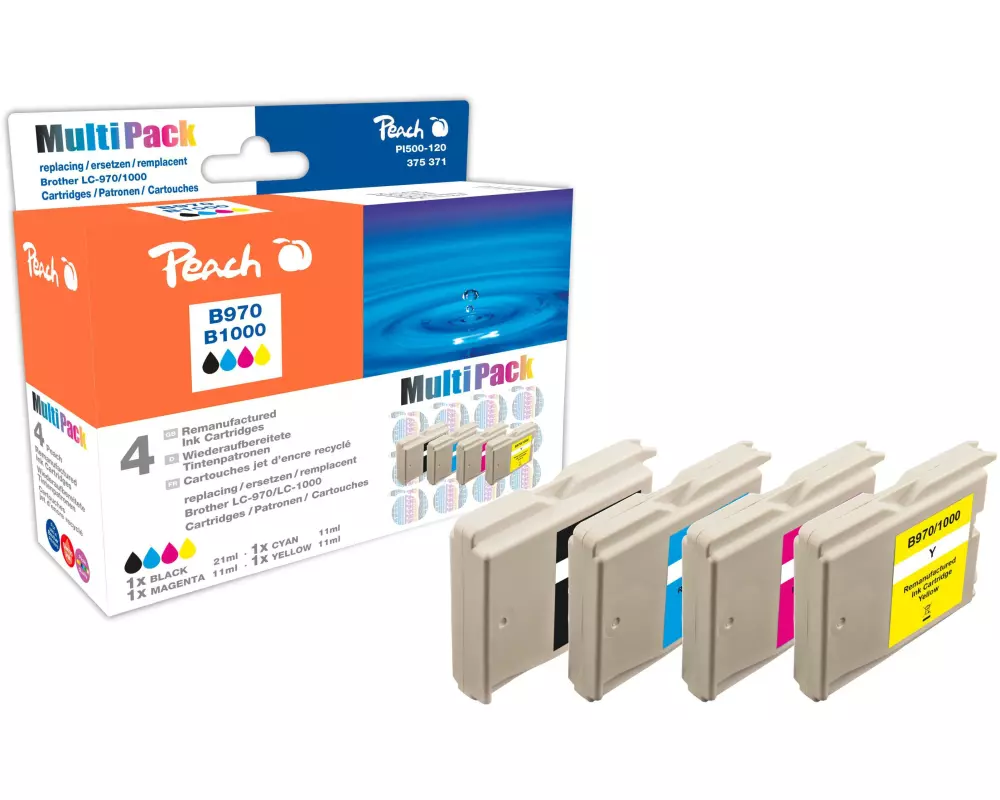 Peach Tintenset Brother LC-1000/970 XL BK, C, M, Y