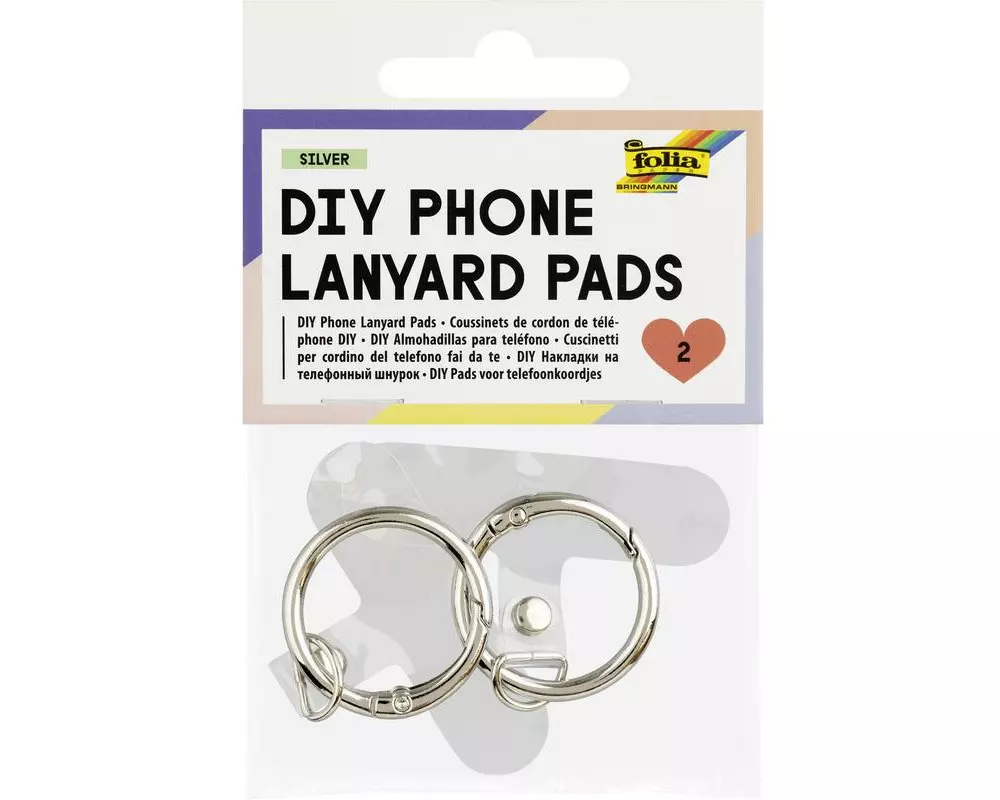 Folia DIY Phone Lanyard Pads transparent silberfarben, 2 Stück
