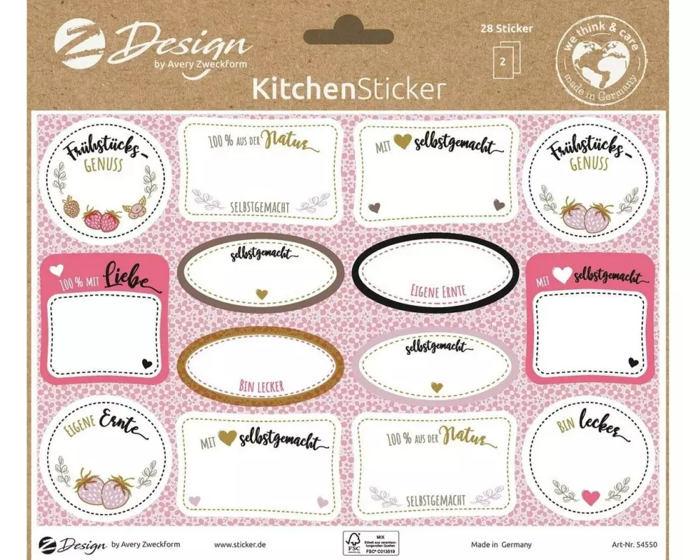 Z-Design Motivsticker A5 Kitchen Mit Herz selbstgemacht, 28 Aufkleber