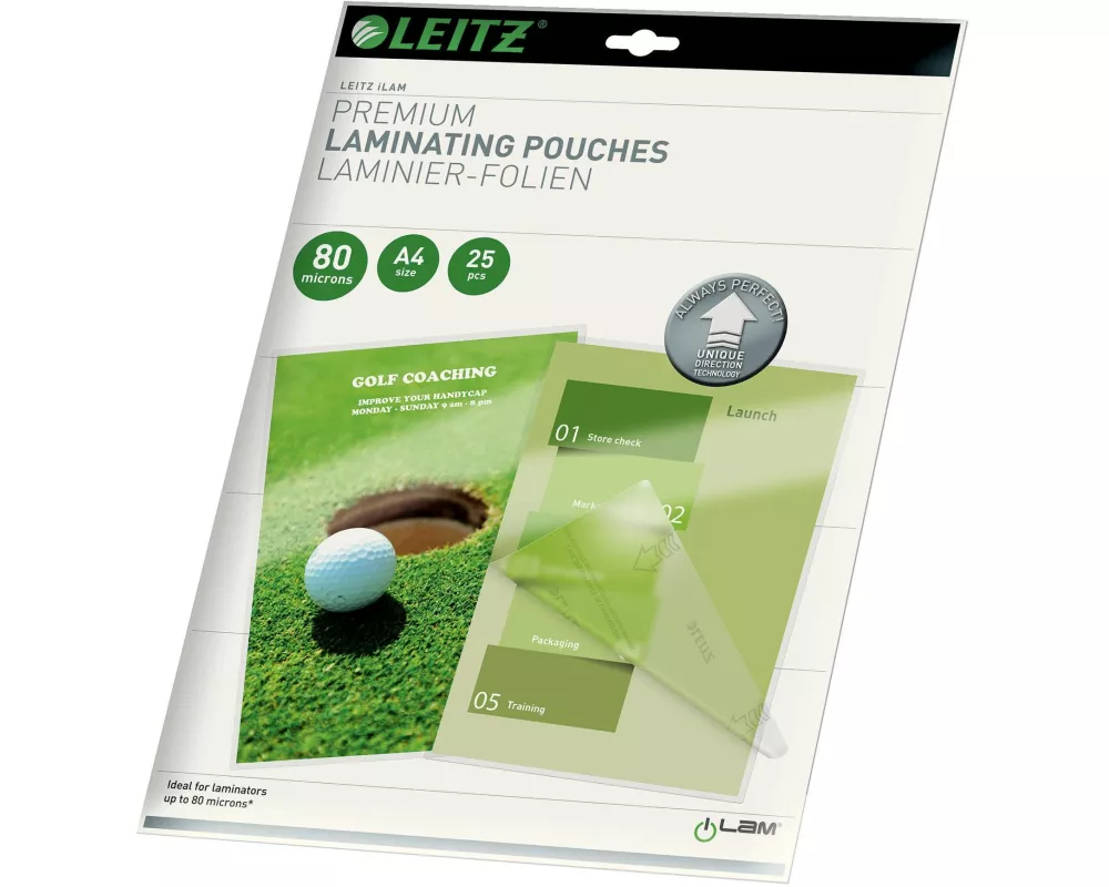 Leitz Laminierfolie Premium A4, 80 µm, 25 Stück, Glänzend