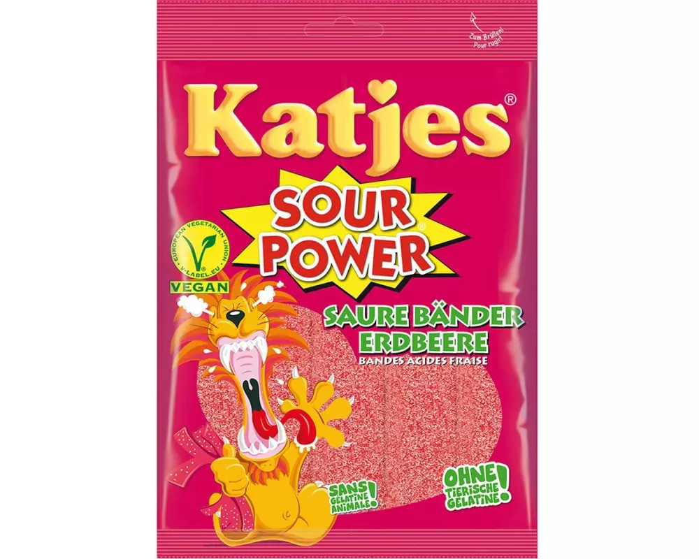 Katjes Gummibonbons Sour Power Bänder Erdbeere 200 g