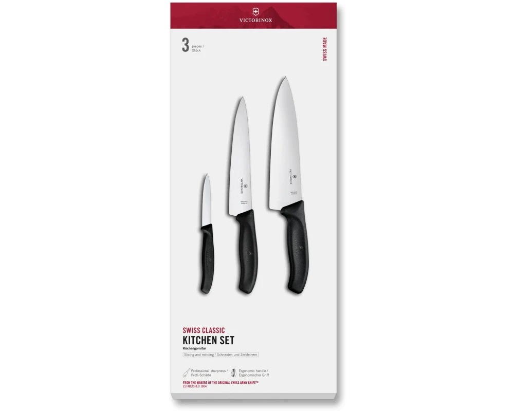 Victorinox Messer-Set Swiss Classic, 3-teilig, Schwarz, Geschenkbox