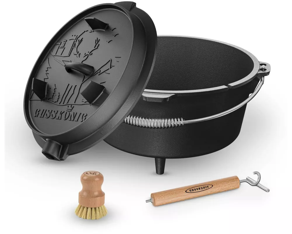 Gusskoenig Dutch Oven Set 9 l mit Deckelheber, Bürste