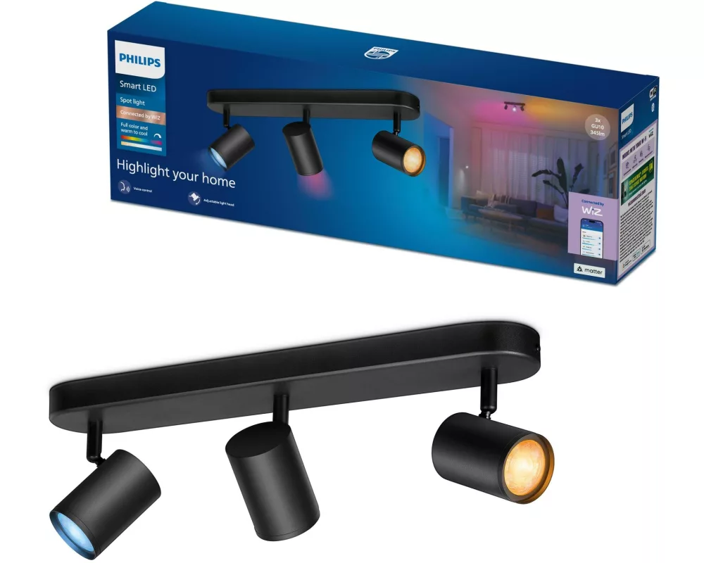 Philips Smart Lighting Smarter 3-flammiger Spot Schwarz, GU10, 16 Mio. Farben