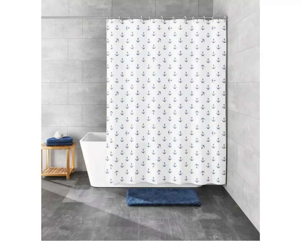 Kleine Wolke Duschvorhang Anchor 180 x 180 cm, Dunkelblau/Weiss