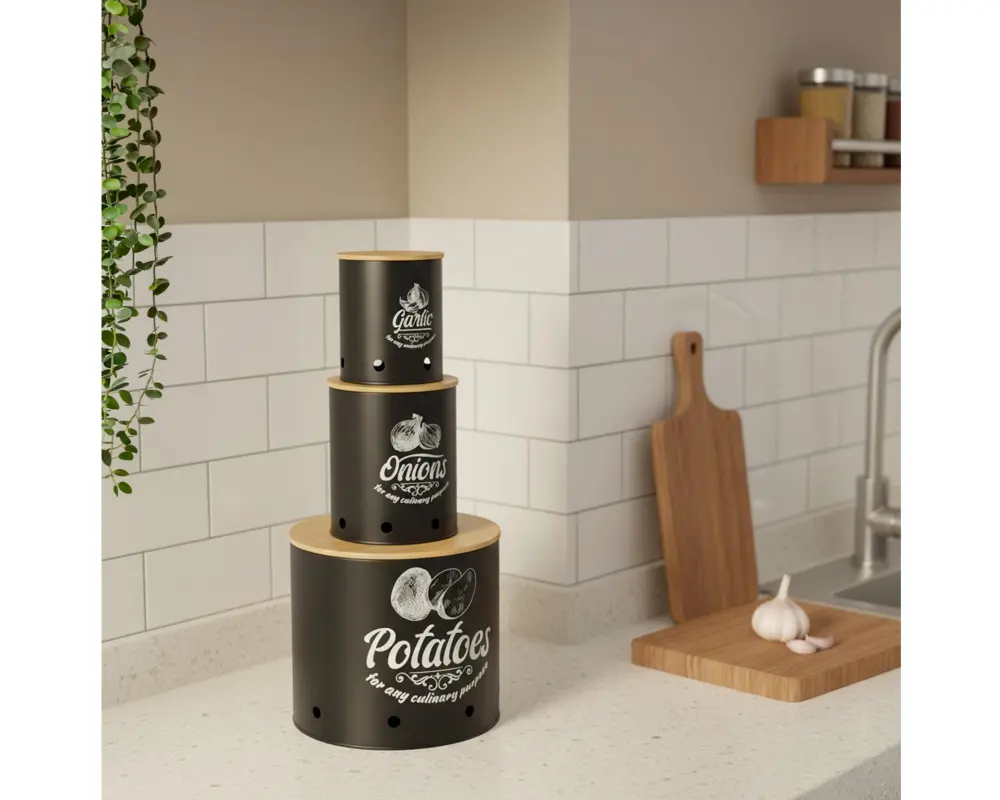 relaxdays Aufbewahrungsbox 3er Set Bambusdeckel rund