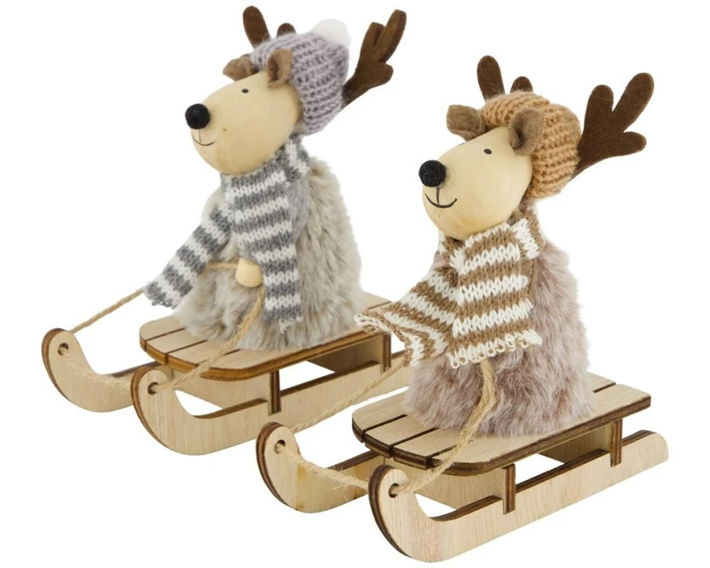 CHALET Renntier Leander auf Schlitten Weihnachtsdeko, Grau