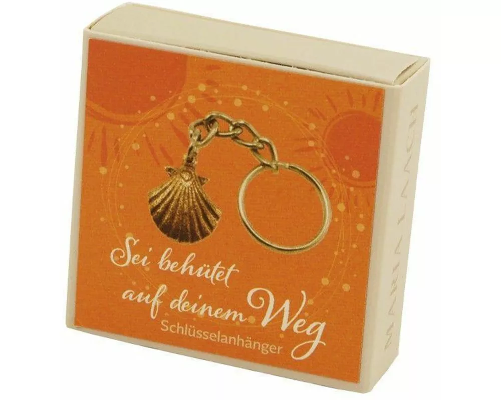 Schlüsselanhänger Jakobsmuschel, in Schachtel "Sei behütet auf deinem Weg"