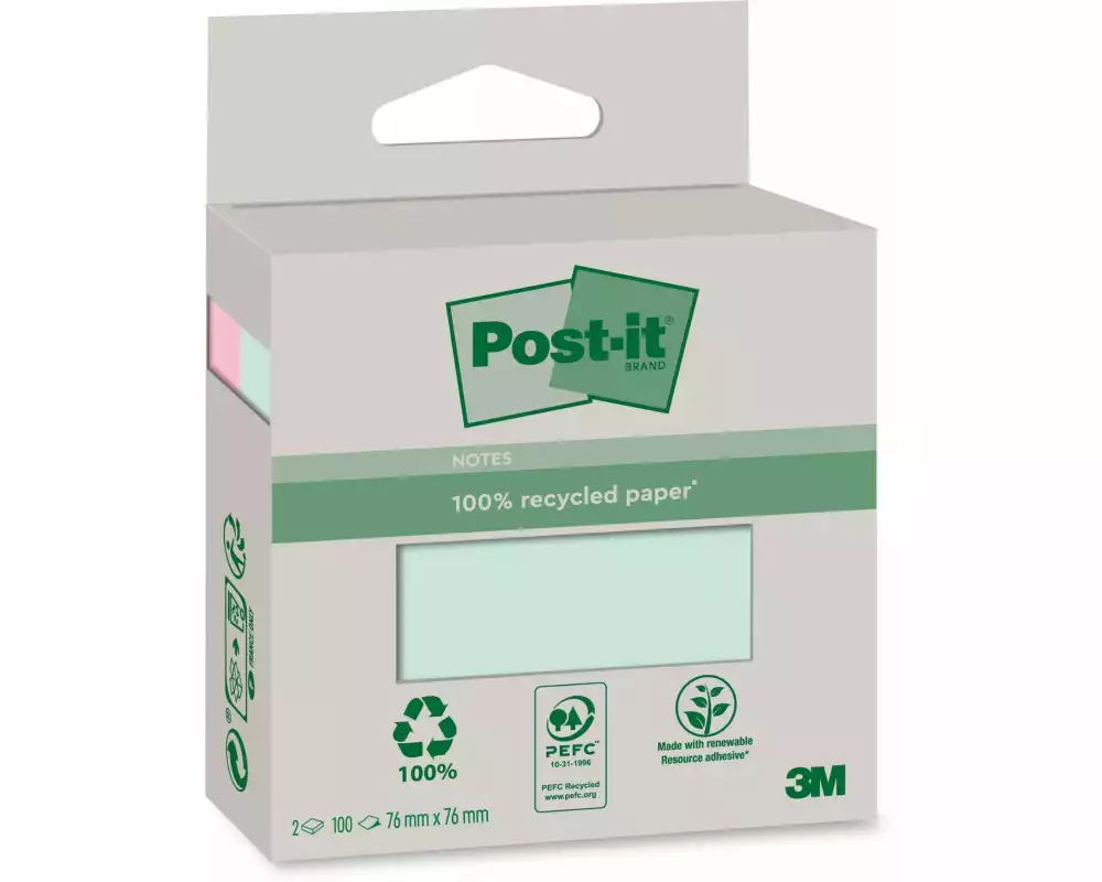 Post-it Notizzettel Recycling Notes 7.6 x 7.6 cm, Blau