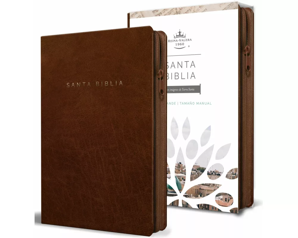 Biblia Reina Valera 1960 letra grande. Símil piel canela, cremallera, tamaño manual / Spanish Bible RVR 1960. Handy Size, Large Print, Leathersoft, Br