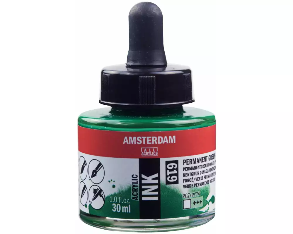 Amsterdam Acryltinte 619 Dunkelgrün Transparent, 30 ml