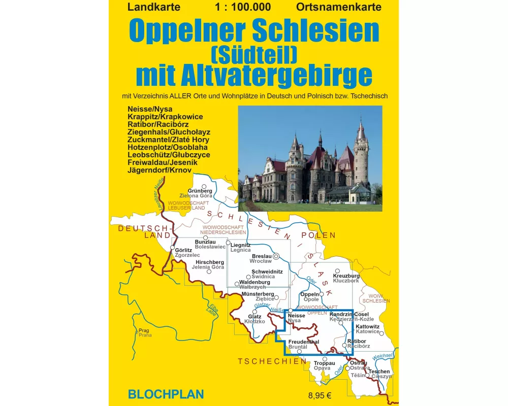 Landkarte Oppelner Schlesien (Südteil) mit Altvatergebirge 1:100.000