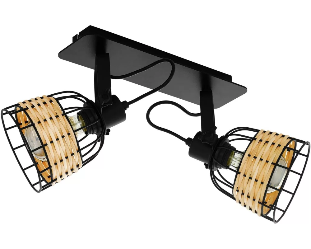 EGLO Leuchten Deckenleuchte ANWICK 1 2x E27 Schwarz/Natur