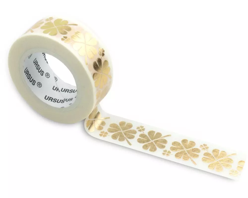 URSUS Washi Tape Kleeblatt, Gold; Weiss