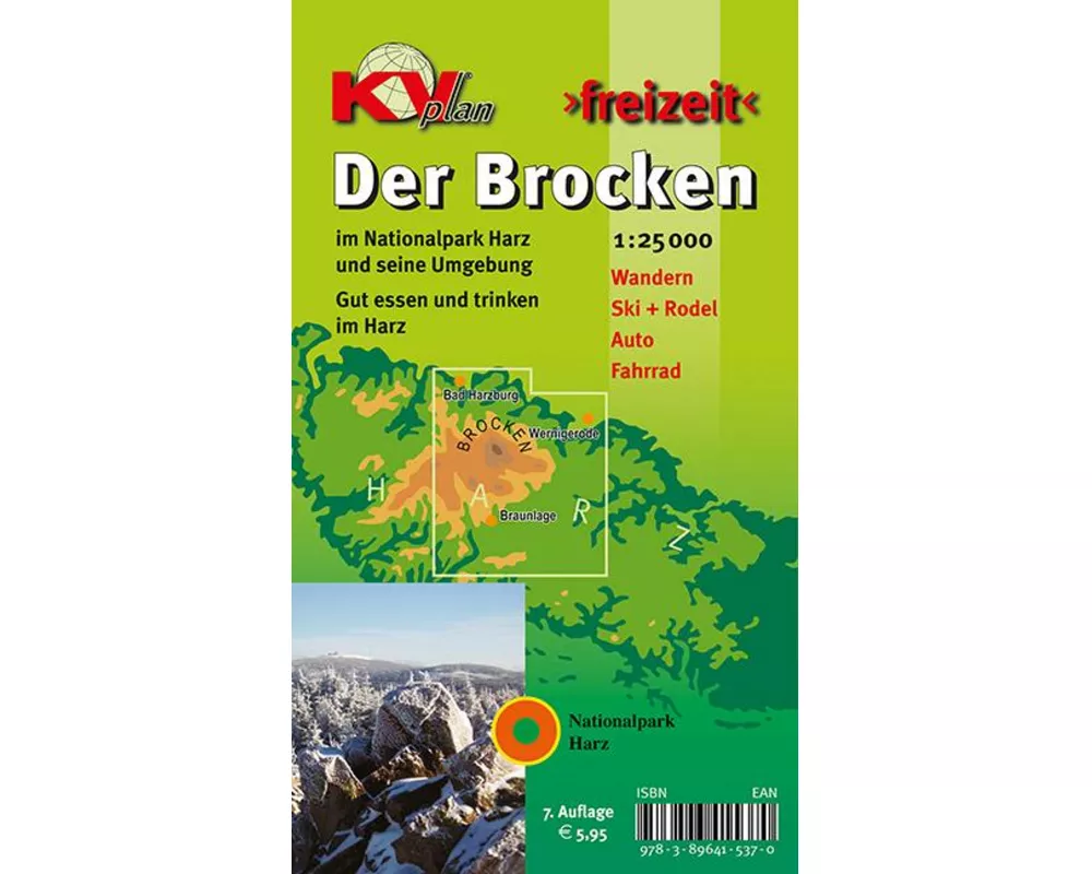 Brocken im Nationalpark Hochharz, KVplan, Wanderkarte/Radkarte/Wintersport, 1:25.000
