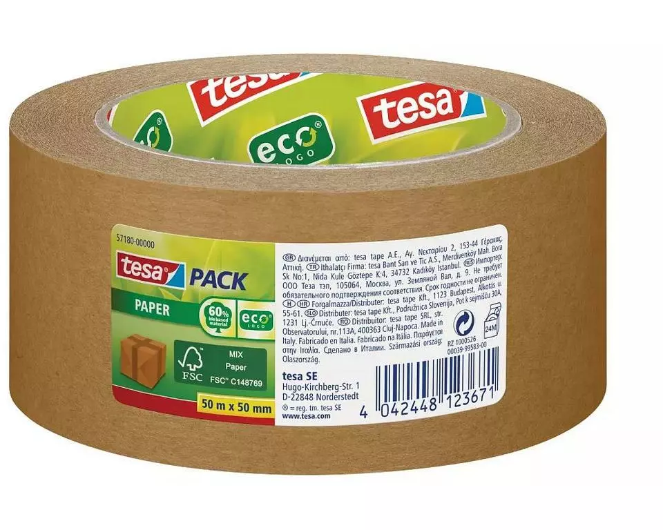 tesa Klebeband -Set Paper ecoLogo, 50 mm x 50 m, 6 Rollen, Braun