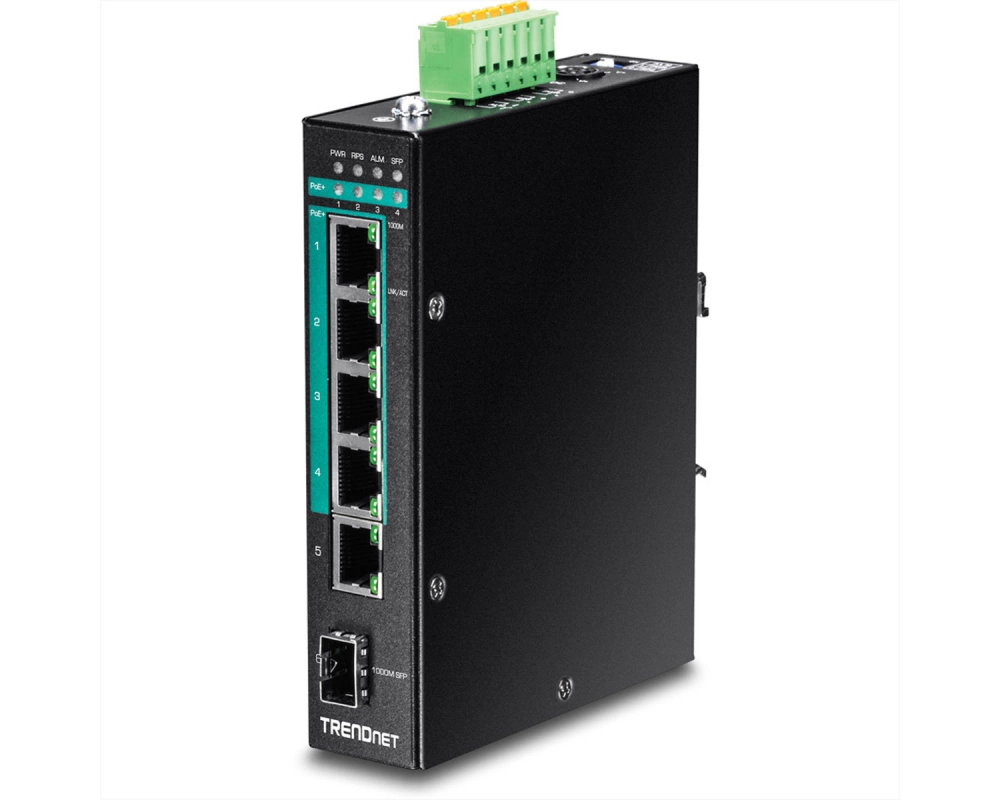 TRENDnet TI-PG541i 6-Port Switch PoE+ Industrial Gigabit Layer 2 DIN-Rail