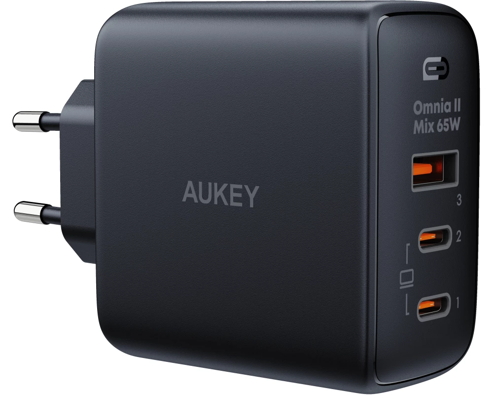 AUKEY OmniaMix II 65W GaN PD PA-B6T BK 3-Port, Wall Charger Black