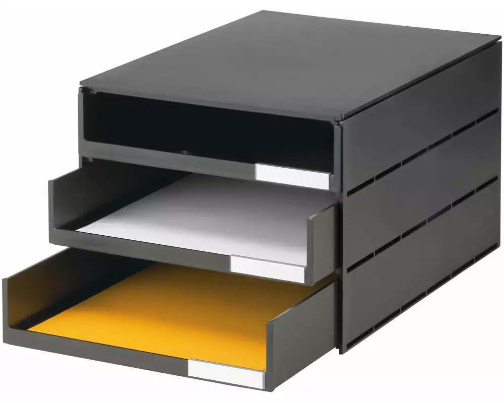 Styro Schubladenbox Styroval Pro Öko 3 Schubladen, Schwarz, offen