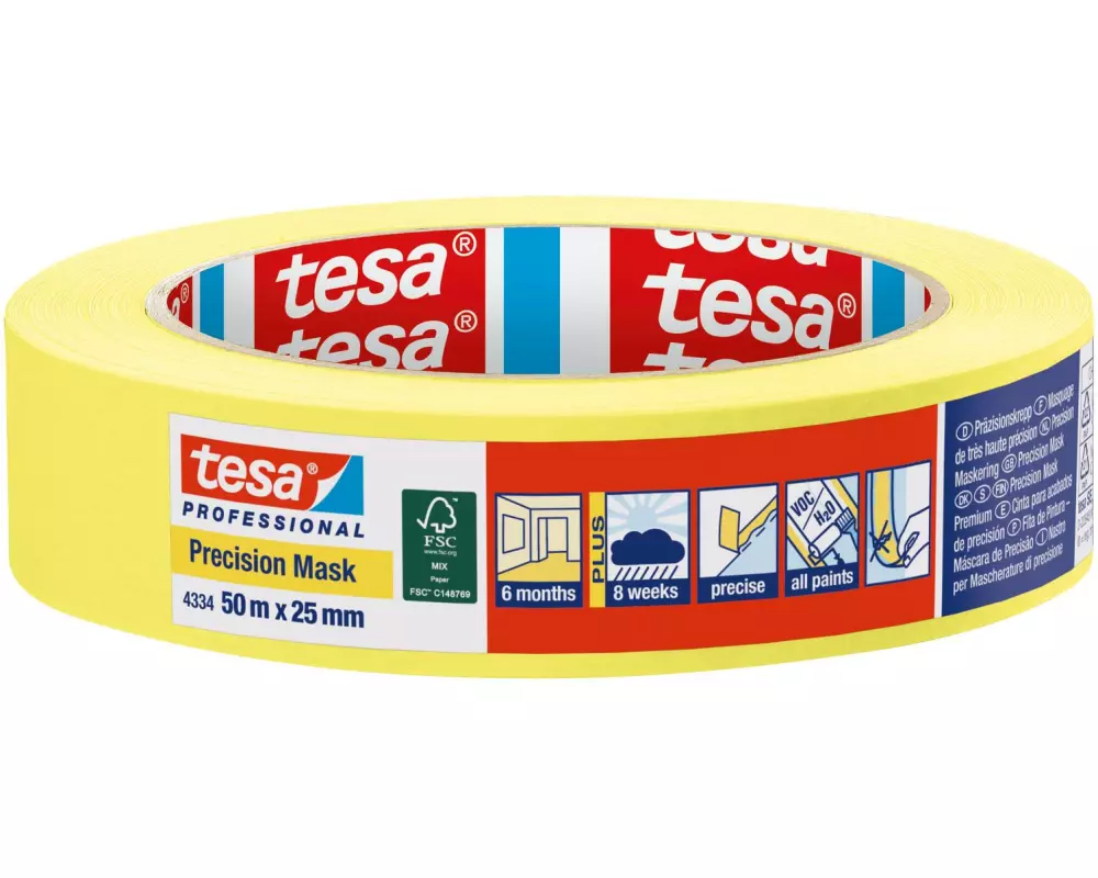 tesa Präzisionskrepp PLUS 50 m x 25 mm, gelb