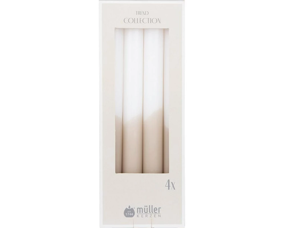 müller Kerzen Stabkerze 24.5 cm x 2.2 cm, Beige/Weiss, 4 Stück