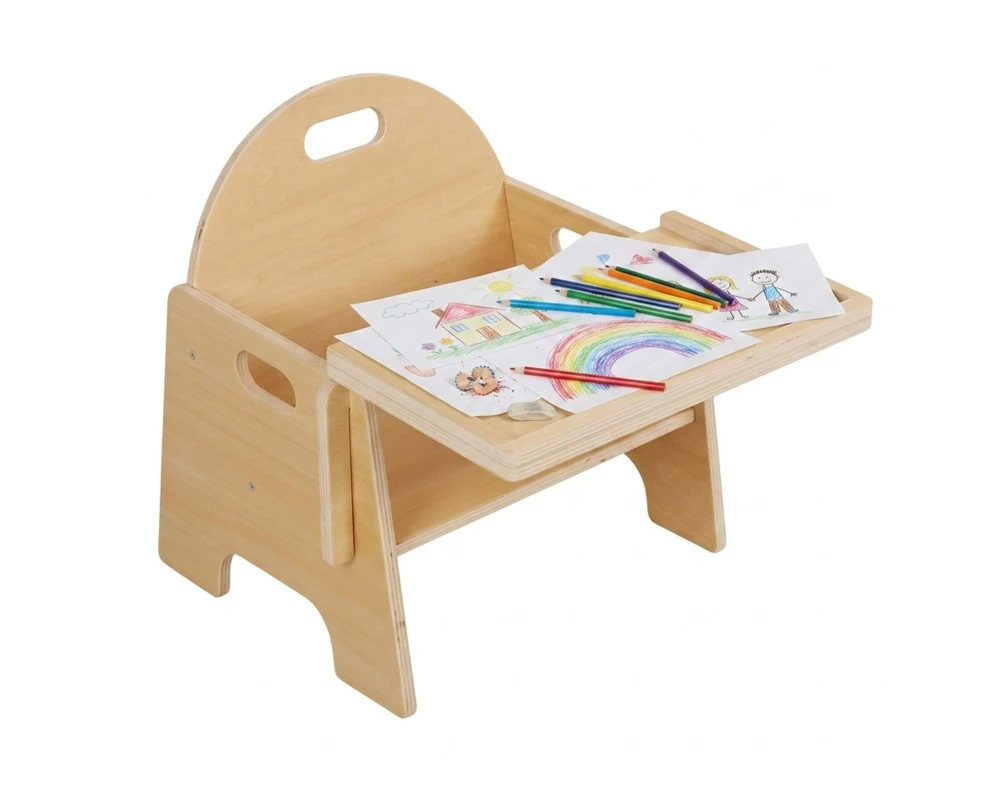 relaxdays Kinderstuhl Holzwerkstoff Natur mit Tischaufsatz