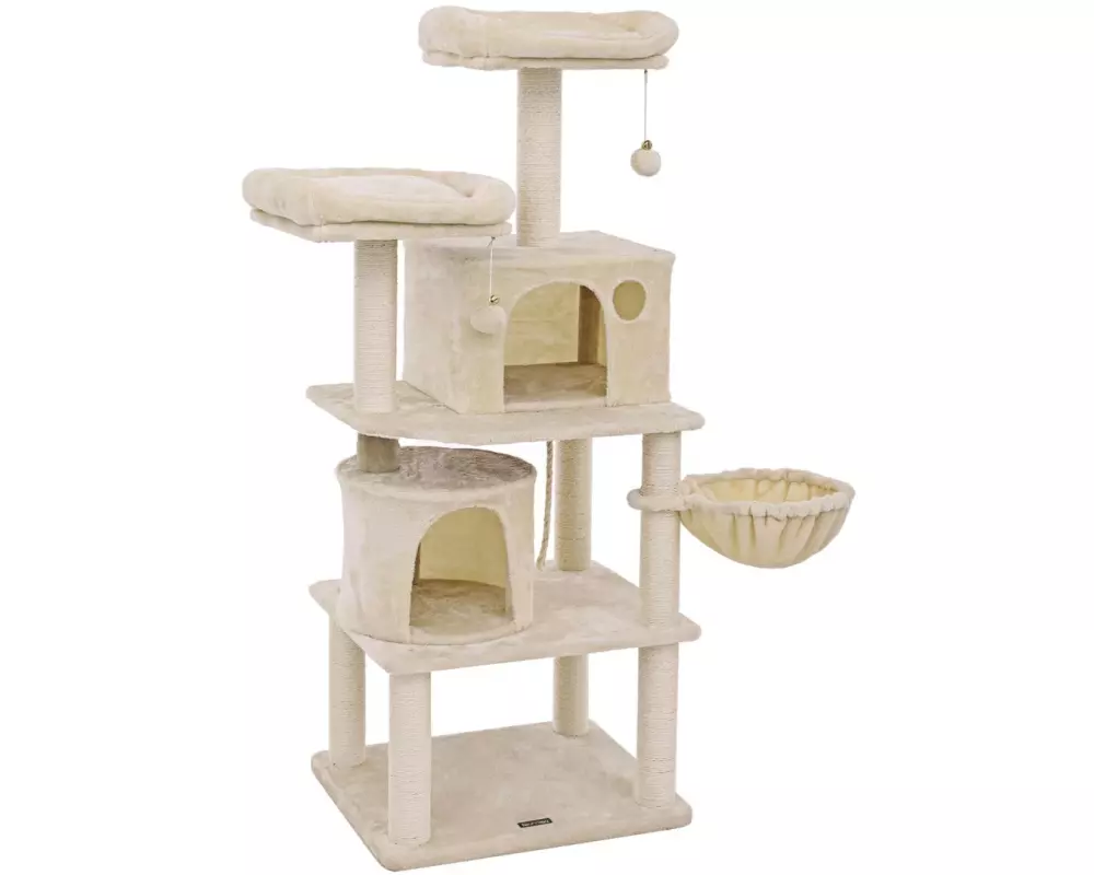 Feandrea Kratzbaum mit 2 Höhlen, 156 cm, Beige