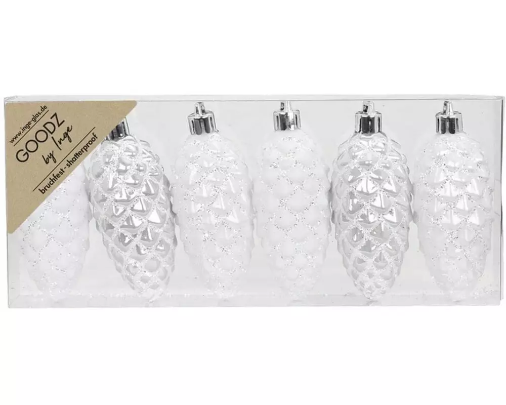 INGES CHRISTMAS DECOR Weihnachtsschmuck Zapfen 6 Stück, Weiss