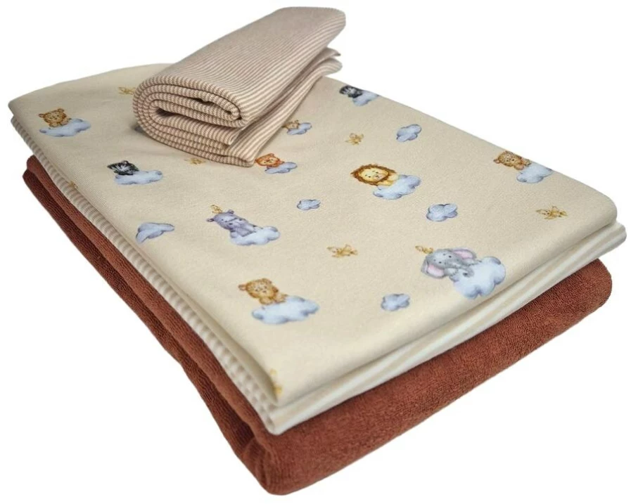 Stoffe Stoff Jersey Tiere Wolken 4-teilig, 3 x 0.5 m