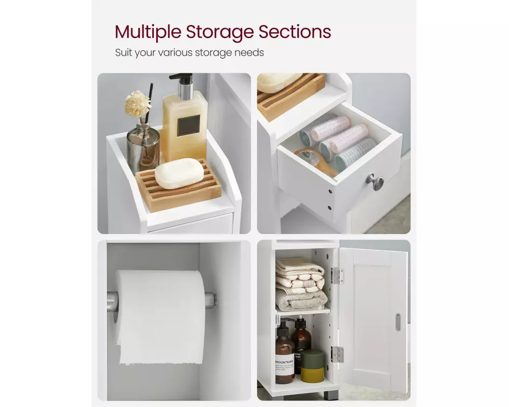 VASAGLE Regal mit Toilettenpapierhalter 76.7 x 18 cm, Weiss