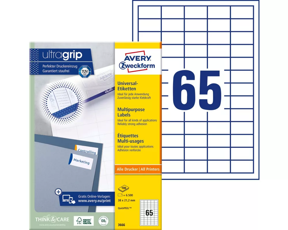 Avery Zweckform Universal-Etiketten 3666 38 x 21.2 mm, 100 Blatt