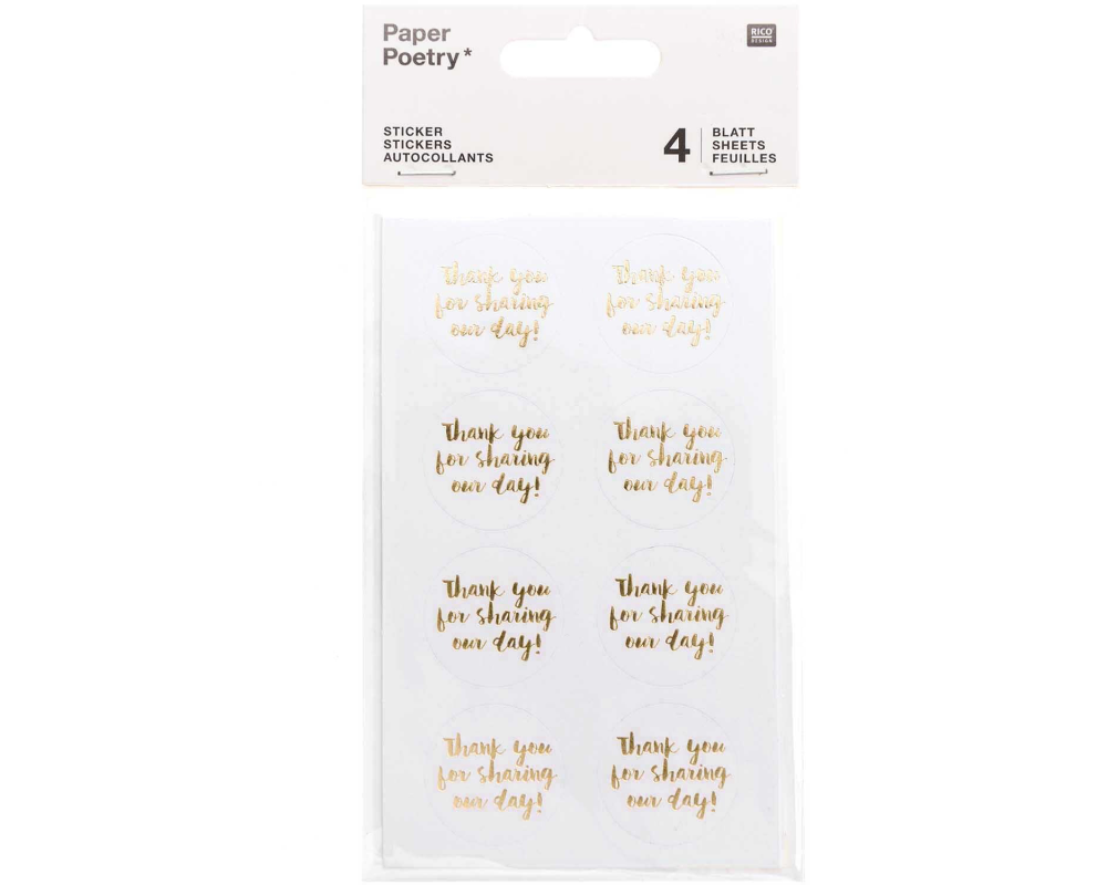 RICO DESIGN Sticker Thank you 99001.22.14 weiss 32 Stück